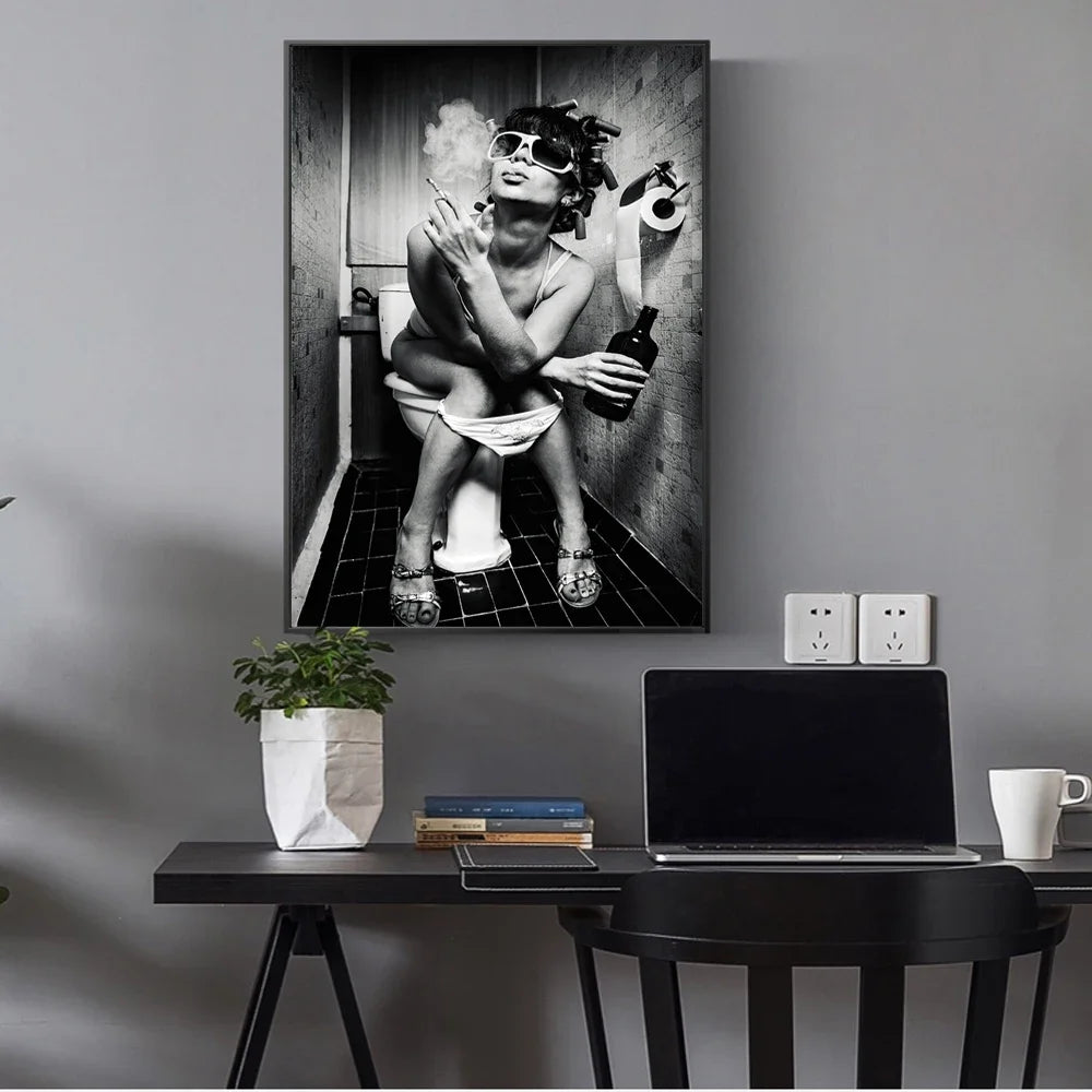 Woman on Toilet & Cigarette Pop Art Canvas