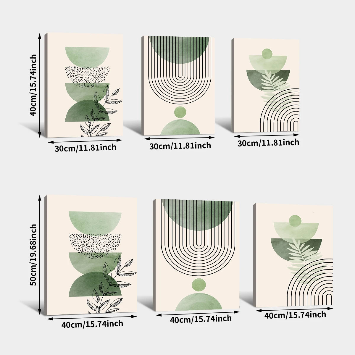 Geometric Green Plants Abstract Canvas - Set Of 3