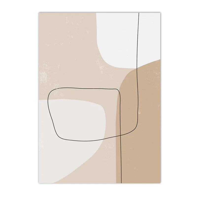 beige boho geometric line art canvas wall art