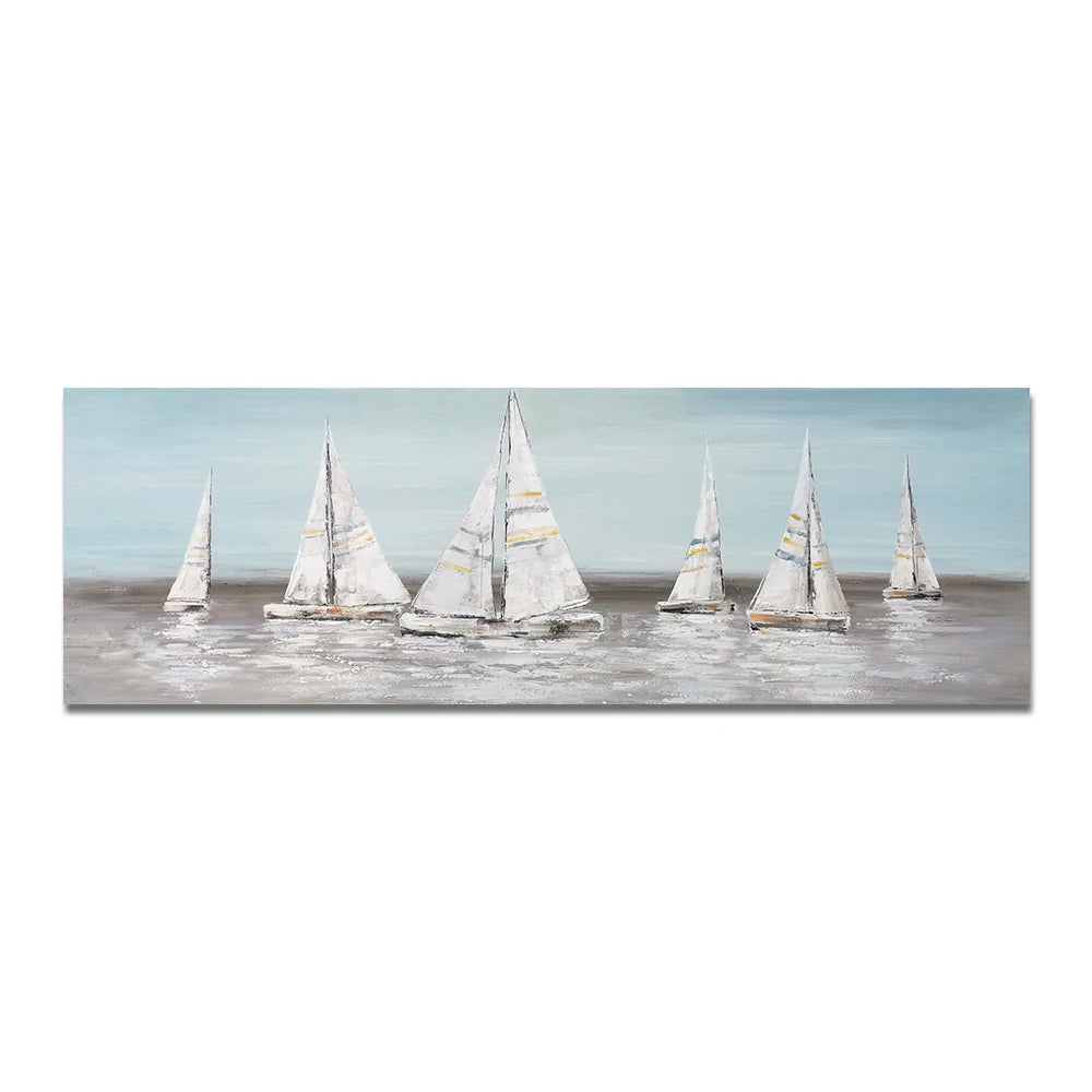 Nordic white sailboat at sea seascape canvas wall art