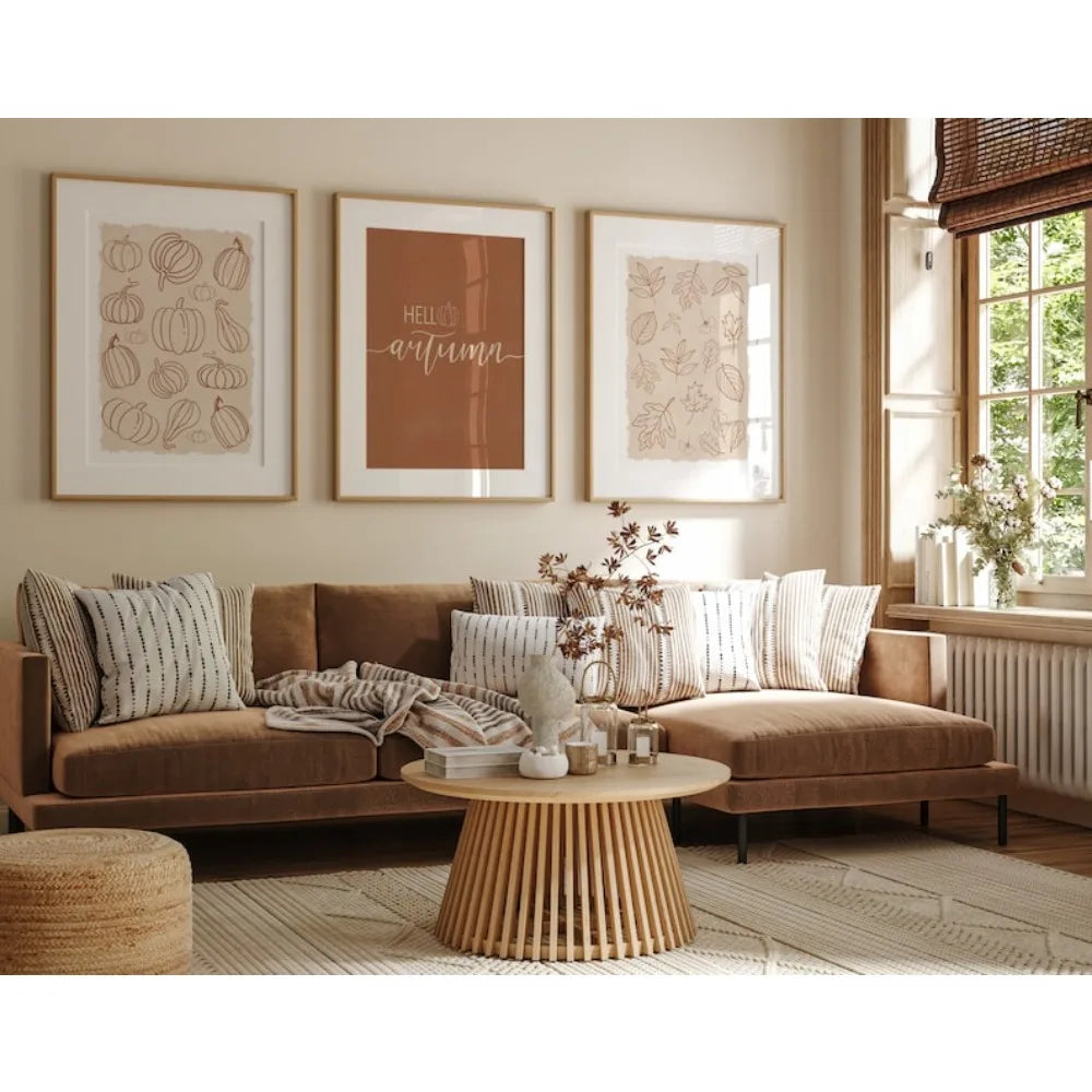 Minimalist Pumpkin "Hello Autumn" Line Print - Set Of 3