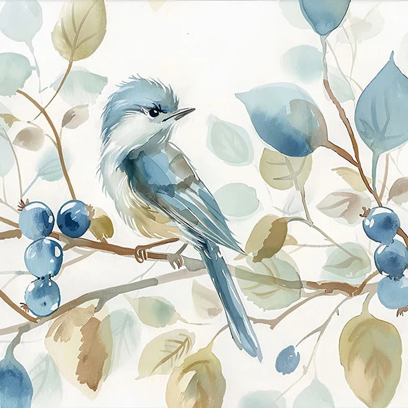 Abstract Bird on Branch Watercolor Canvas