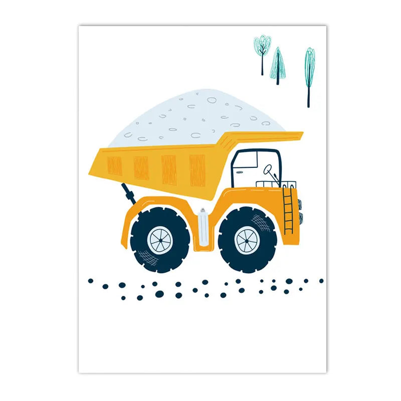 cartoon tractor truck excavator crane kids construction canvas