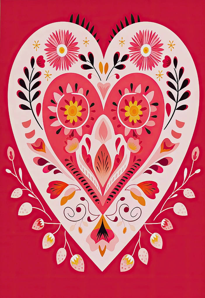 Three-piece folk-art hearts and birds Valentine canvas