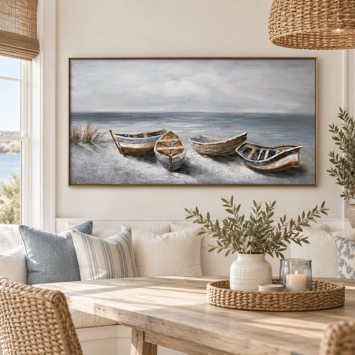 Four Boats At Low Tide Canvas Print