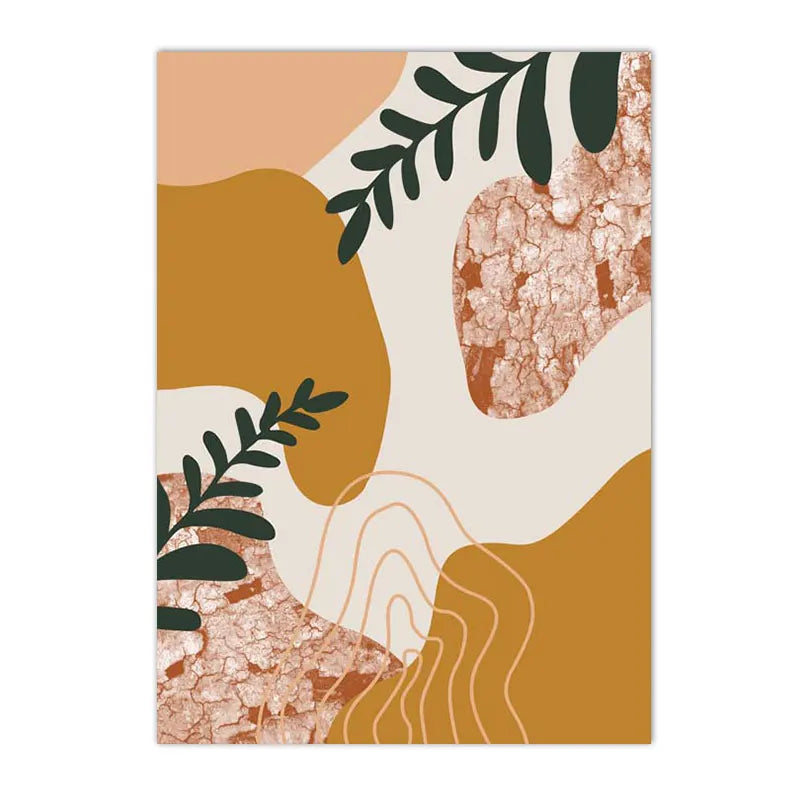 boho terracotta mustard sun with leaf geometric canvas wall art