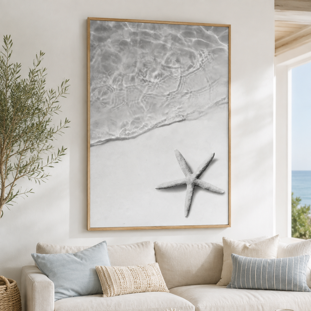 Tidewashed Starfish Black & White Canvas Print
