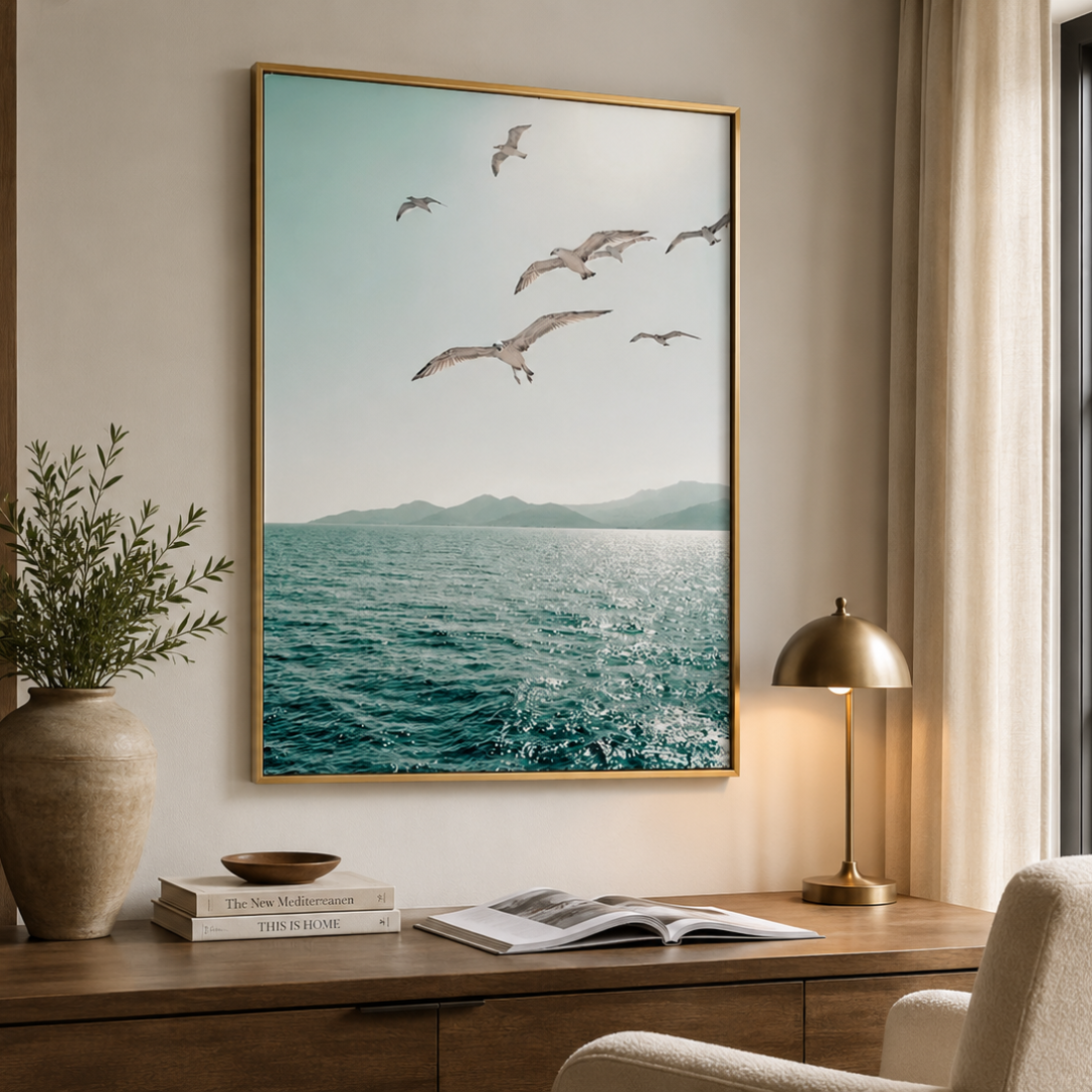 Seagulls Over the Ocean Coastal Canvas Print