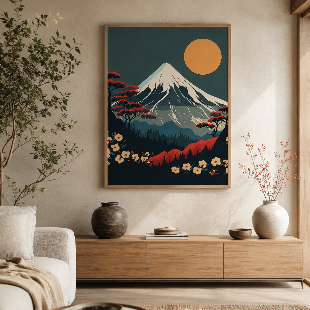Mount Fuji Golden Sun Blossom Canvas Print