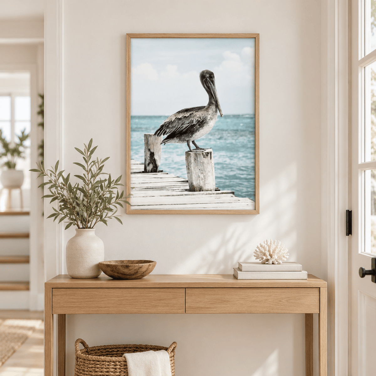 Pelican On The Pier Canvas Print