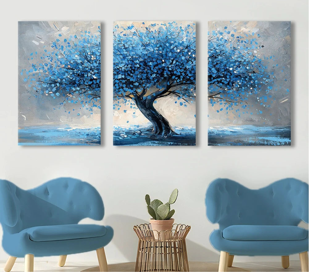 Blue abstract Tree of Life Scandinavian canvas wall art