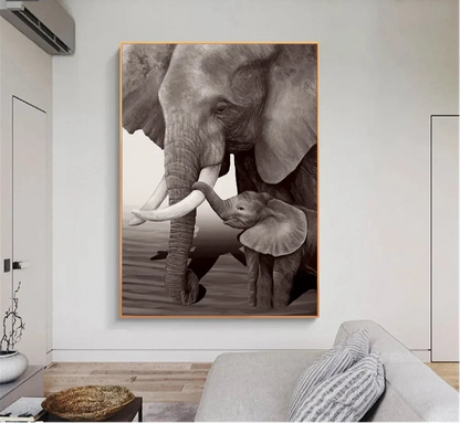 elephant mother and calf wildlife canvas wall art