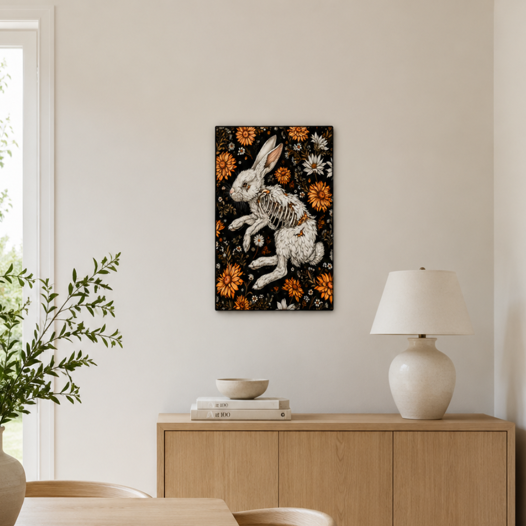 Gothic Rabbit Skeleton Garden Floral Canvas Print