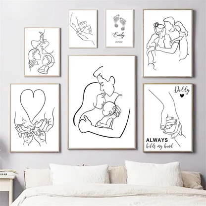 Family Hands & Feet Line Art Canvas Print