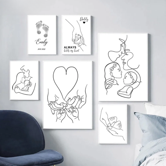 Family Hands & Feet Line Art Canvas Print