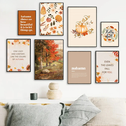 Hello Fall Pumpkin & Leaves Autumn Canvas Print