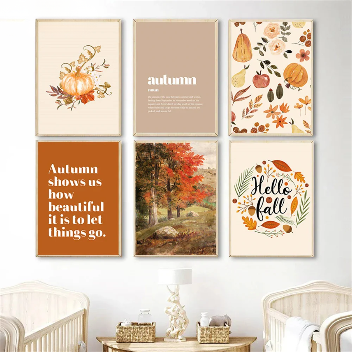 Hello Fall Pumpkin & Leaves Autumn Canvas Print