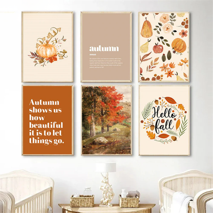 Hello Fall Pumpkin & Leaves Autumn Canvas Print