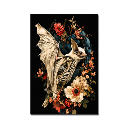 Gothic Bat Skeleton Floral Canvas Print