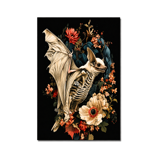 Gothic Bat Skeleton Floral Canvas Print
