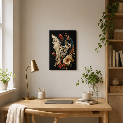 Gothic Bat Skeleton Floral Canvas Print