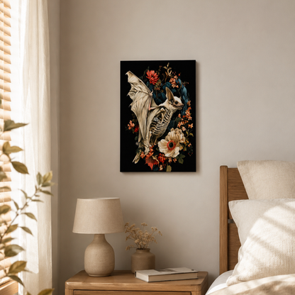 Gothic Bat Skeleton Floral Canvas Print