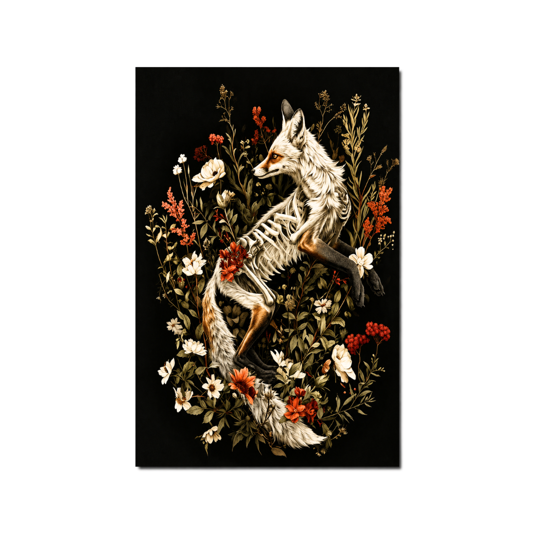 Gothic Fox Skeleton Wildflower Canvas Print