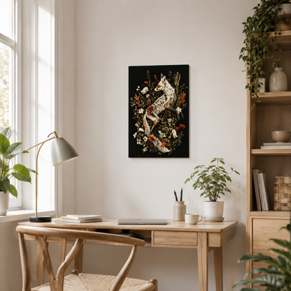Gothic Fox Skeleton Wildflower Canvas Print