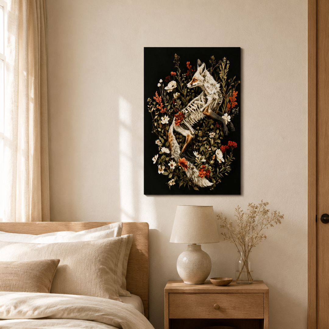 Gothic Fox Skeleton Wildflower Canvas Print