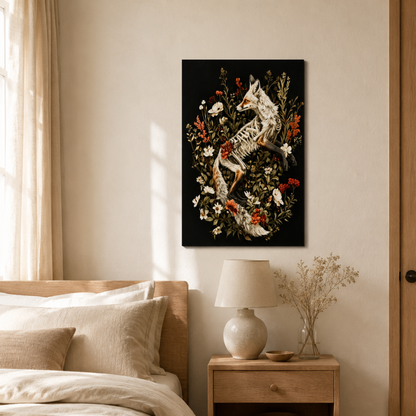 Gothic Fox Skeleton Wildflower Canvas Print