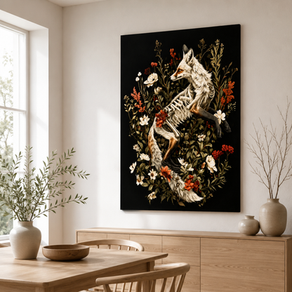 Gothic Fox Skeleton Wildflower Canvas Print