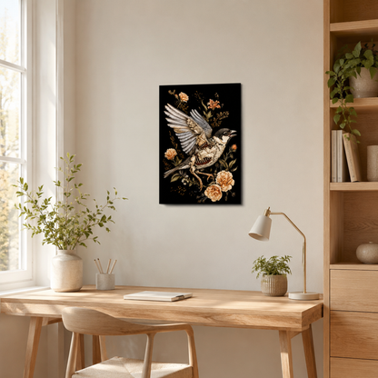 Gothic Bird Skeleton Floral Canvas Print