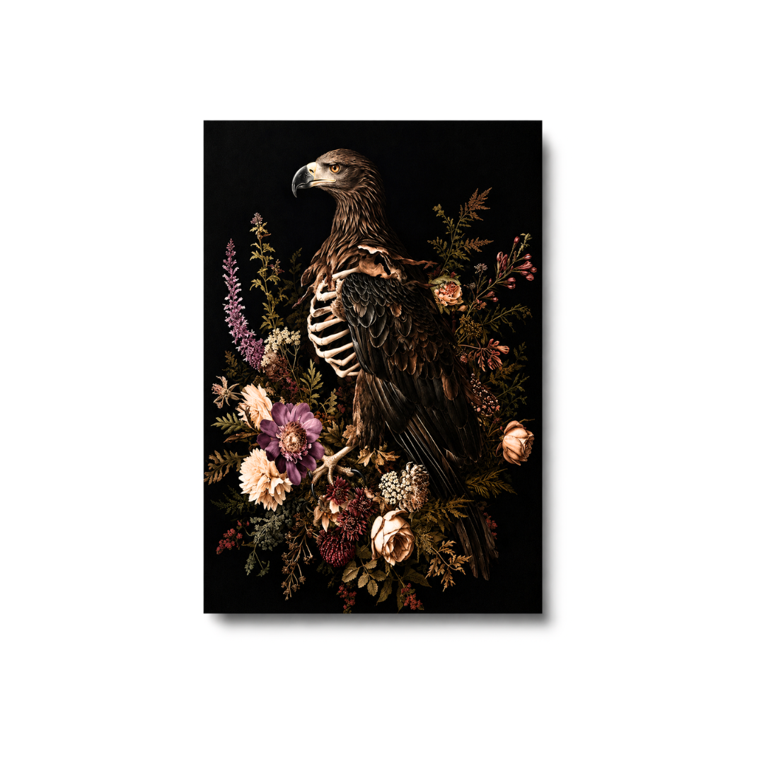 Gothic Eagle Skeleton Floral Canvas Print