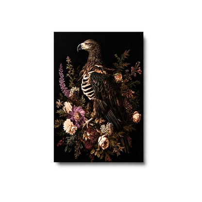 Gothic Eagle Skeleton Floral Canvas Print