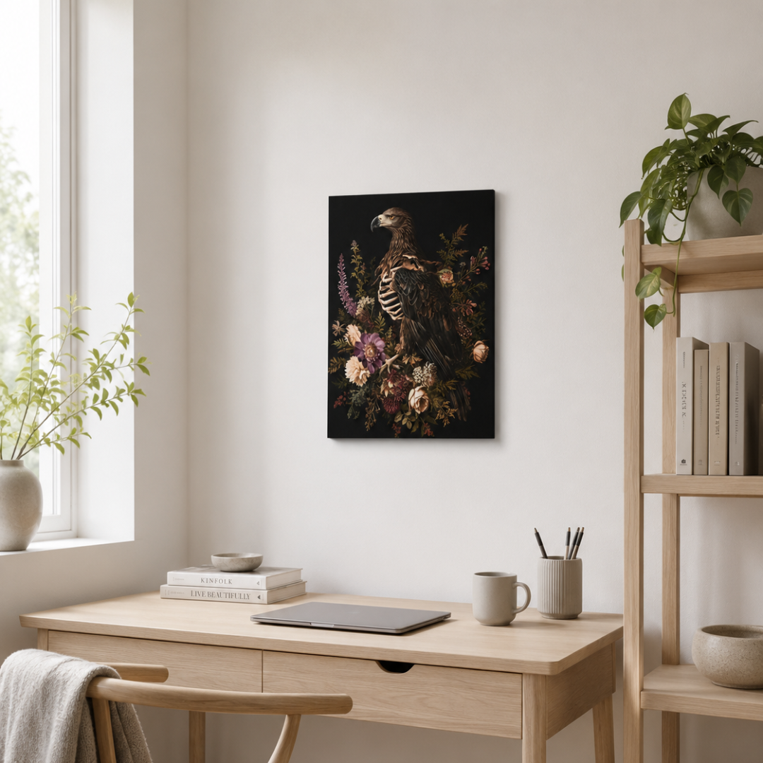 Gothic Eagle Skeleton Floral Canvas Print