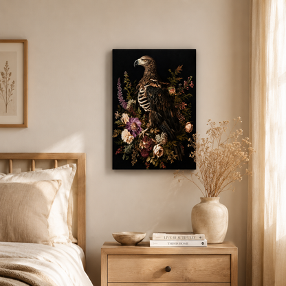 Gothic Eagle Skeleton Floral Canvas Print
