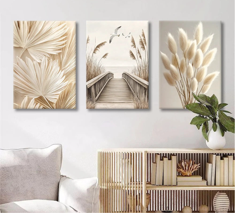 Beige Flower & Grass Canvas