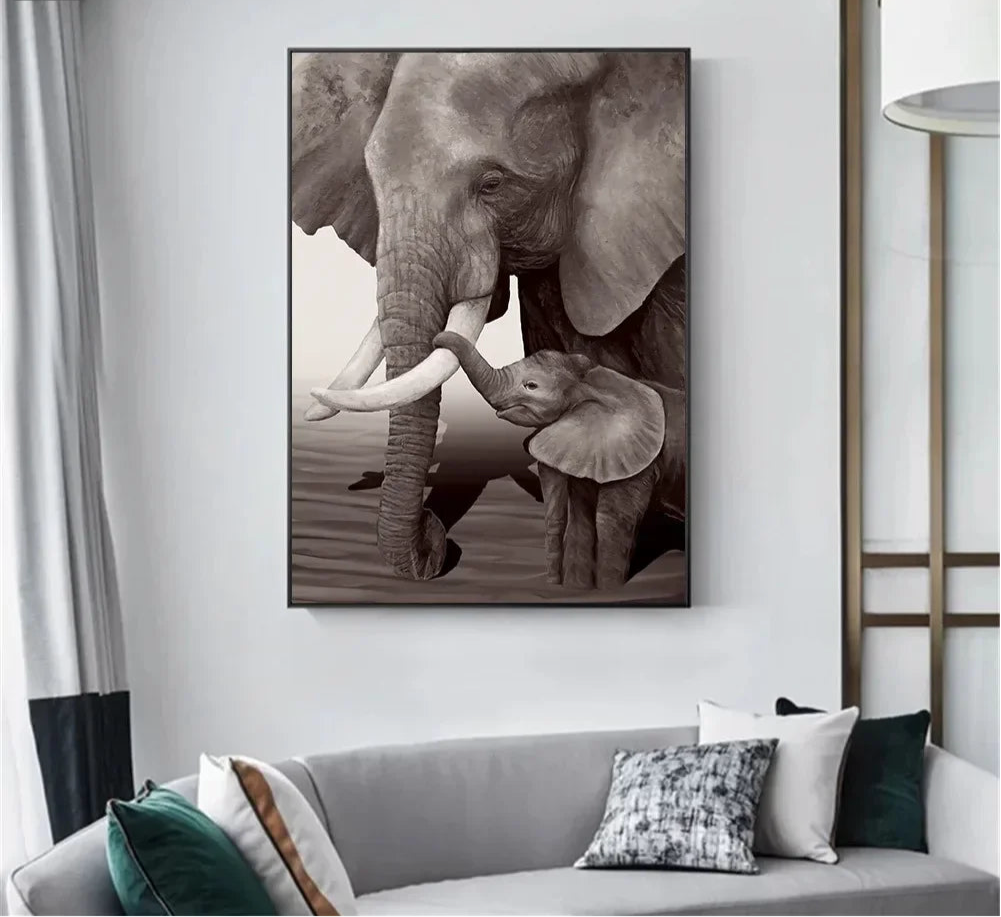 elephant mother and calf wildlife canvas wall art