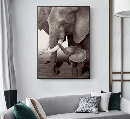 elephant mother and calf wildlife canvas wall art