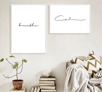 black and white “Breathe” minimalist quote canvas wall art