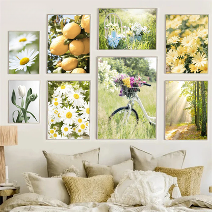 Spring Daisy & Lemon Landscape Canvas Print