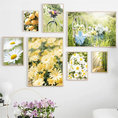 Spring Daisy & Lemon Landscape Canvas Print