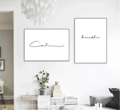 black and white “Breathe” minimalist quote canvas wall art