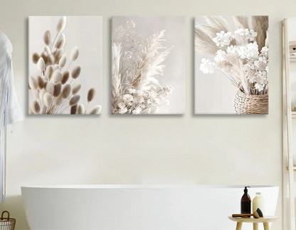 Beige floral bohemian botanical landscape canvas wall art