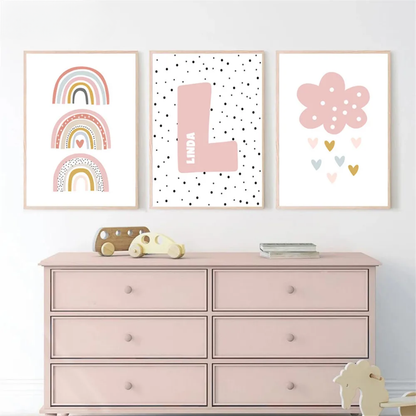 Pink Rainbow Cloud Custom Name Nursery Canvas Print