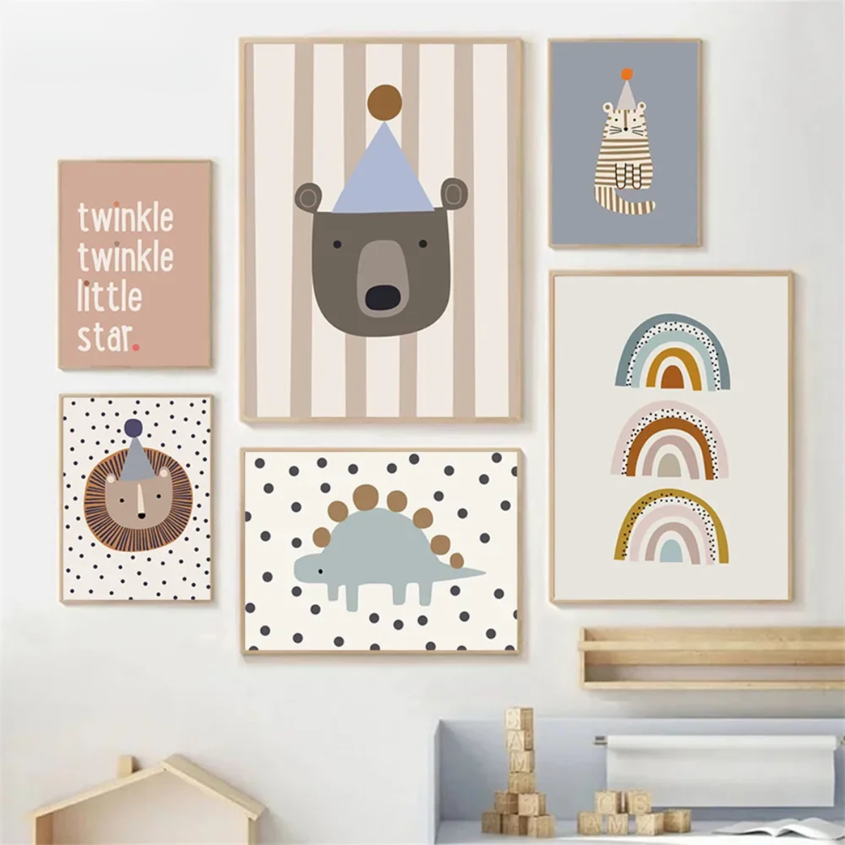 Turtle, Bear, Cat, Lion & Dinosaur Rainbow Kids Canvas Print