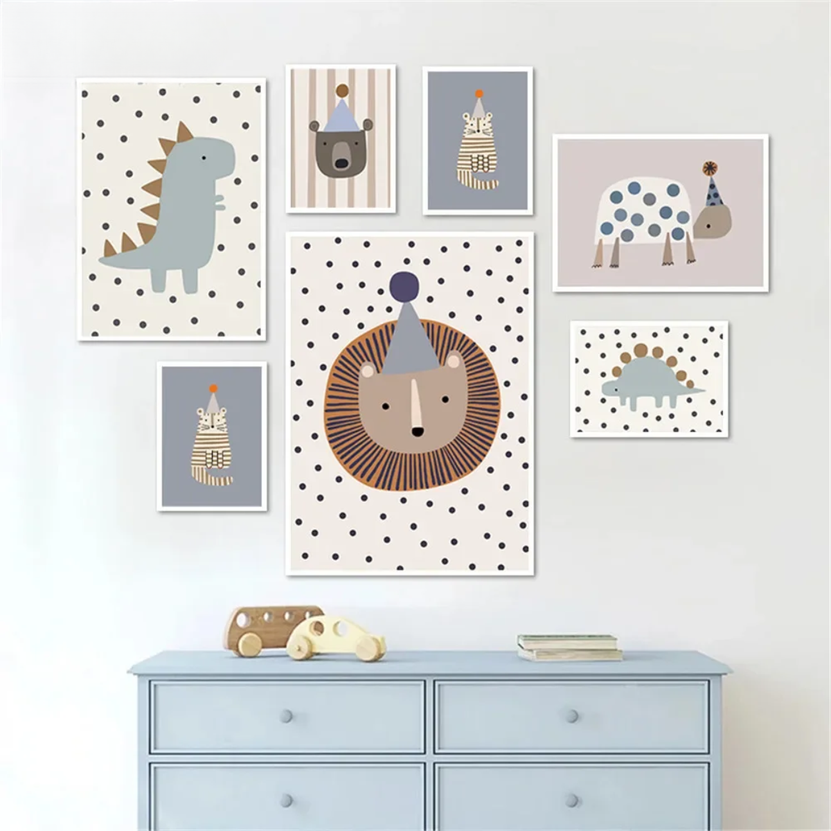 Turtle, Bear, Cat, Lion & Dinosaur Rainbow Kids Canvas Print