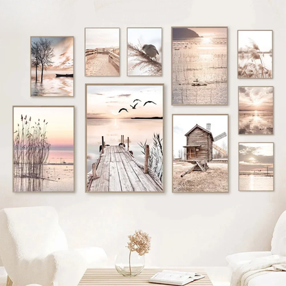 Sunset Lake Hut & Bridge Canoe Canvas Print