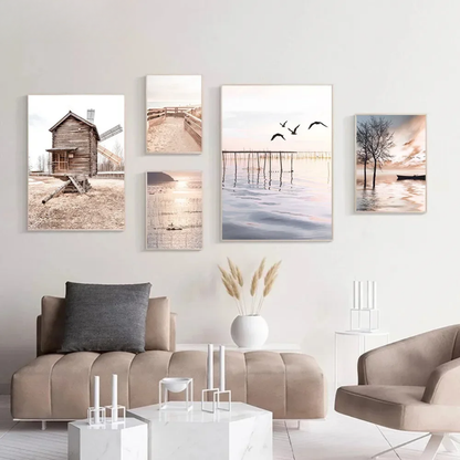 Sunset Lake Hut & Bridge Canoe Canvas Print