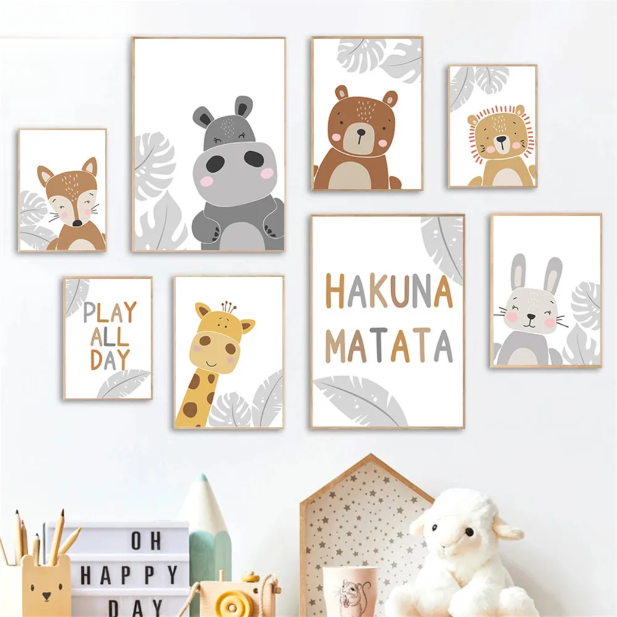 Fox, Bear, Rabbit, Hippo & Giraffe Kids Canvas Print